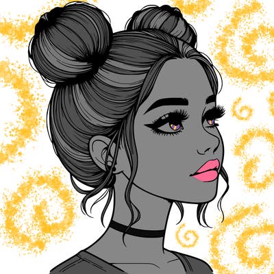 realistic girl with buns on the top of her head