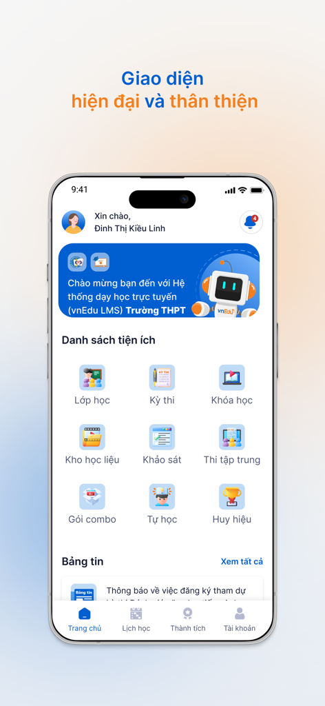 vnEdu LMS - vnEdu LMS mobile app home screen showing student dashboard and educational modules
