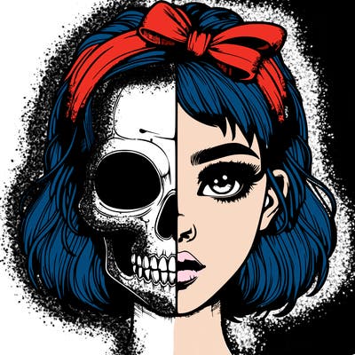 realistic girl with half skull mask