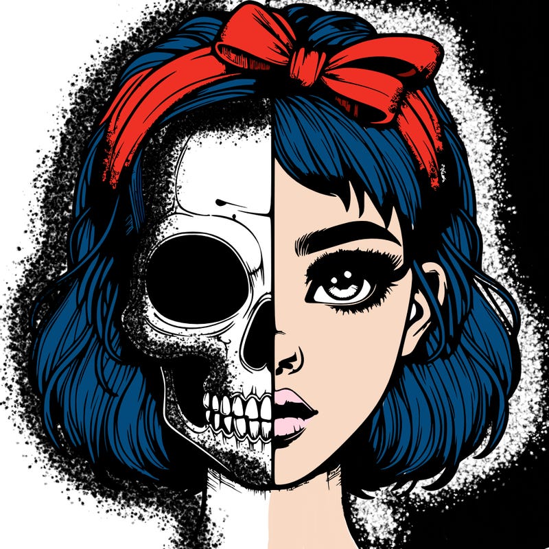 realistic girl with half skull mask