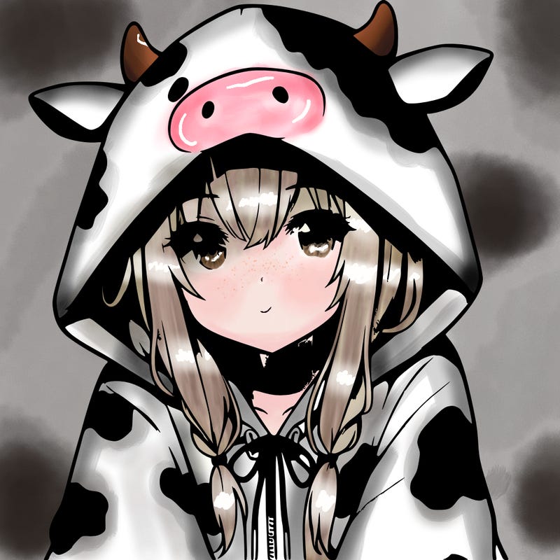 anime girl with cow hoodie