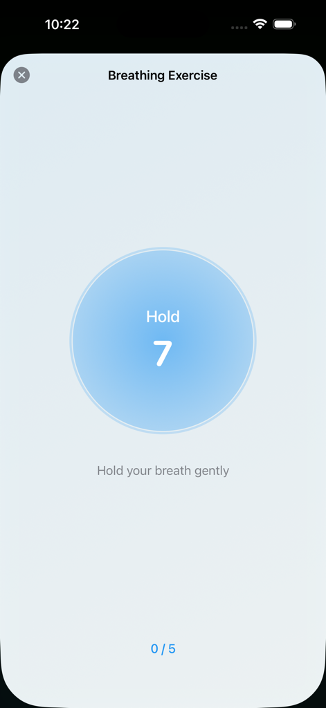 Smart Spend Challenge - Interface de um exercício de respiração no aplicativo Desafio Gasto Inteligente para gerenciar gastos impulsivos
