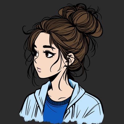 realistic teenage girl with a messy bun