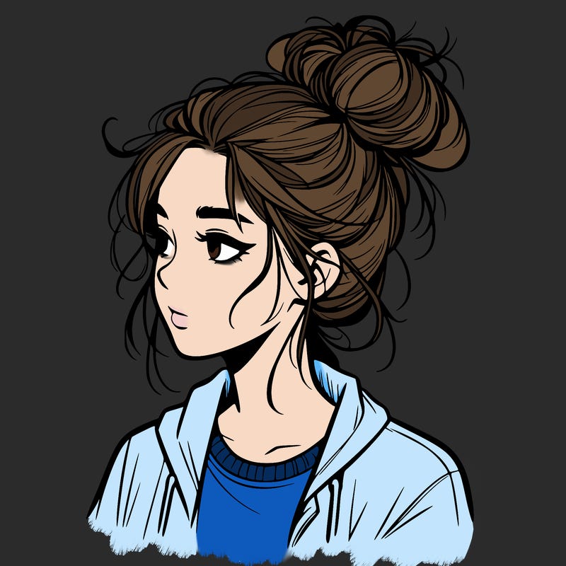 realistic teenage girl with a messy bun