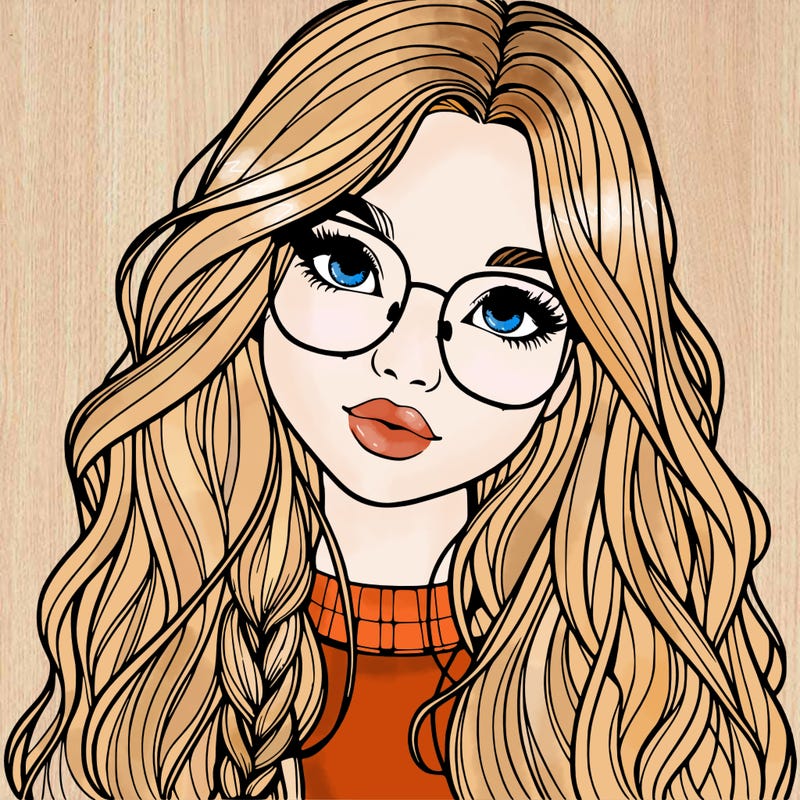 girl with long hair and freckles and glasses realistic