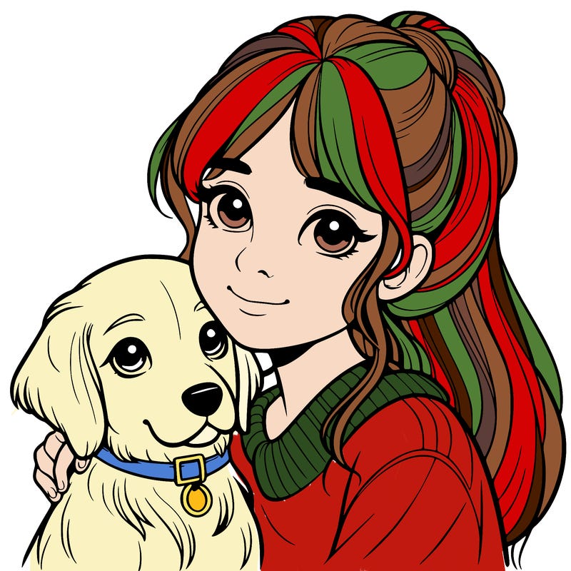 a realistic girl with realistic dog