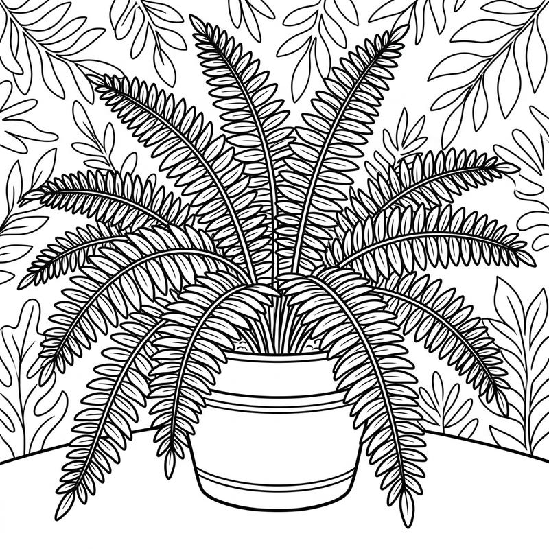 Introduce your little one to the beauty of nature with this delightful Boston Fern coloring page. Designed specifically for toddlers, its bold lines and simple shapes make coloring easy and fun, promoting early motor skill development.