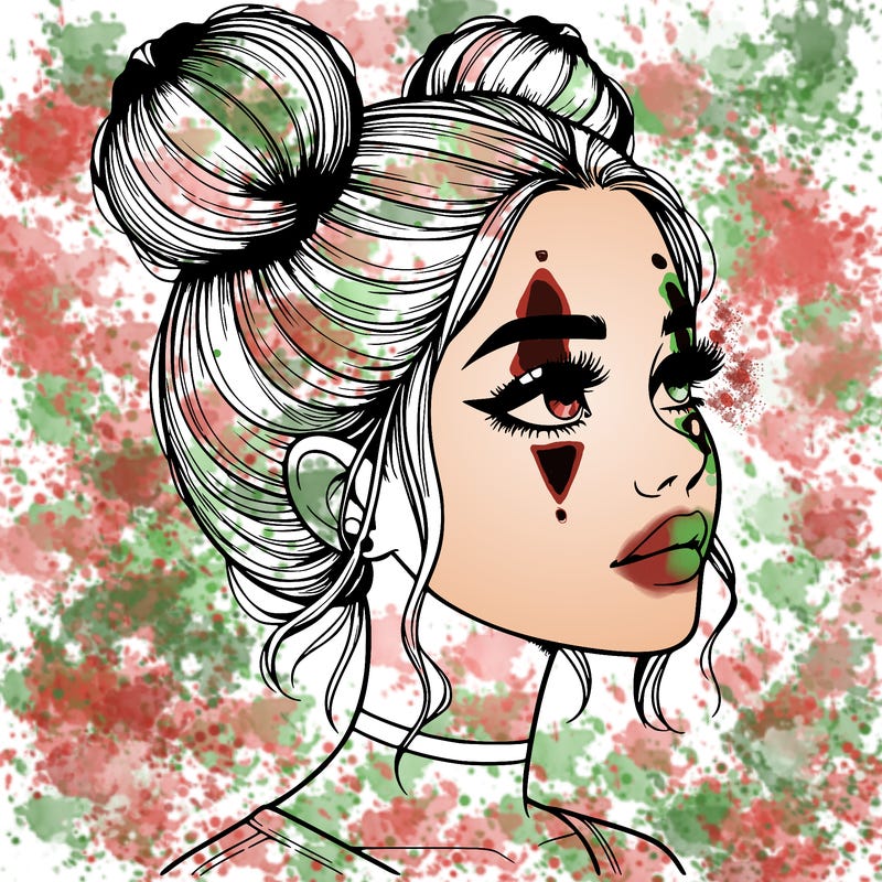 realistic girl with buns on the top of her head
