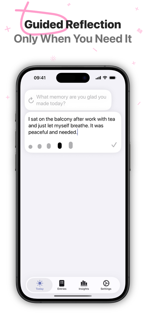 Reflect & Journal - Bloom - A smartphone showing a guided journaling prompt and user reflection in the Bloom app interface.