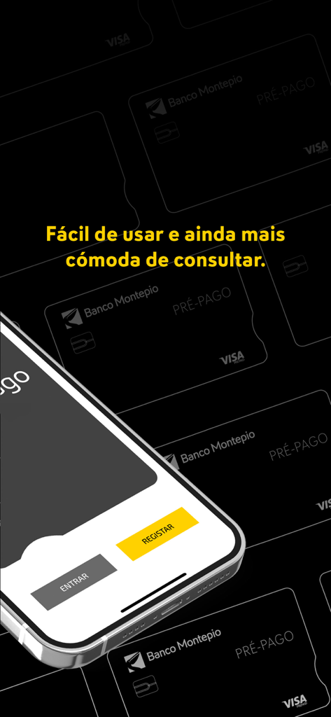 APPré-pago | Banco Montepio - Tela de login e registro do aplicativo móvel APPré-pago Banco Montepio