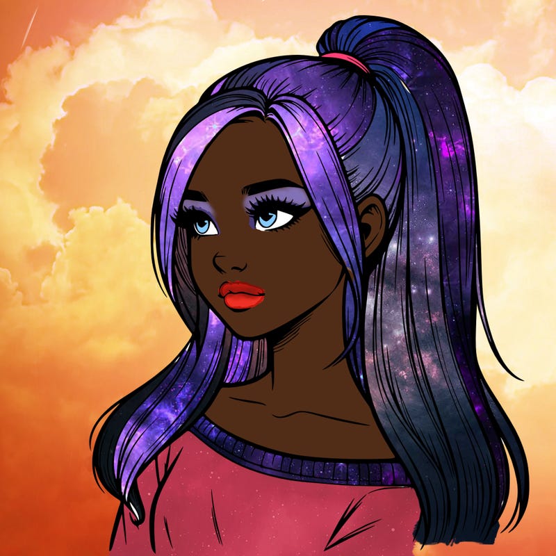 realistic girl with a high ponytail