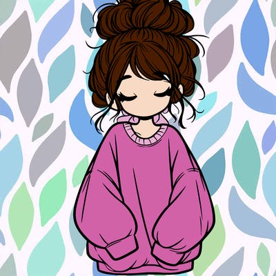 girl with baggy sweatshirt and messy bun