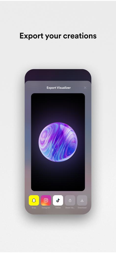 Lowkey Mashups - Interface showing options to export and share a music visualizer to Snapchat Instagram and TikTok