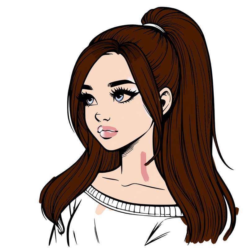 realistic girl with a high ponytail