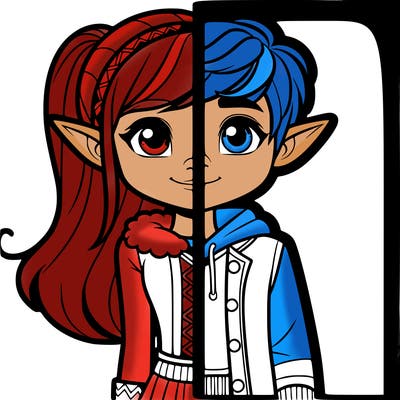 girl elf and boy elf teen split in have