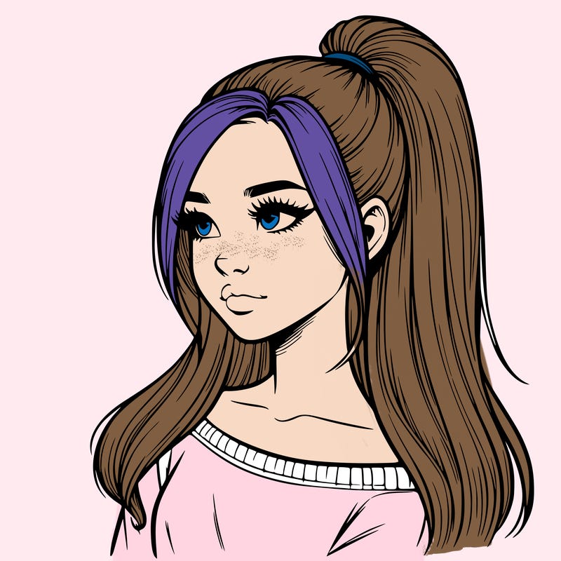 realistic girl with a high ponytail