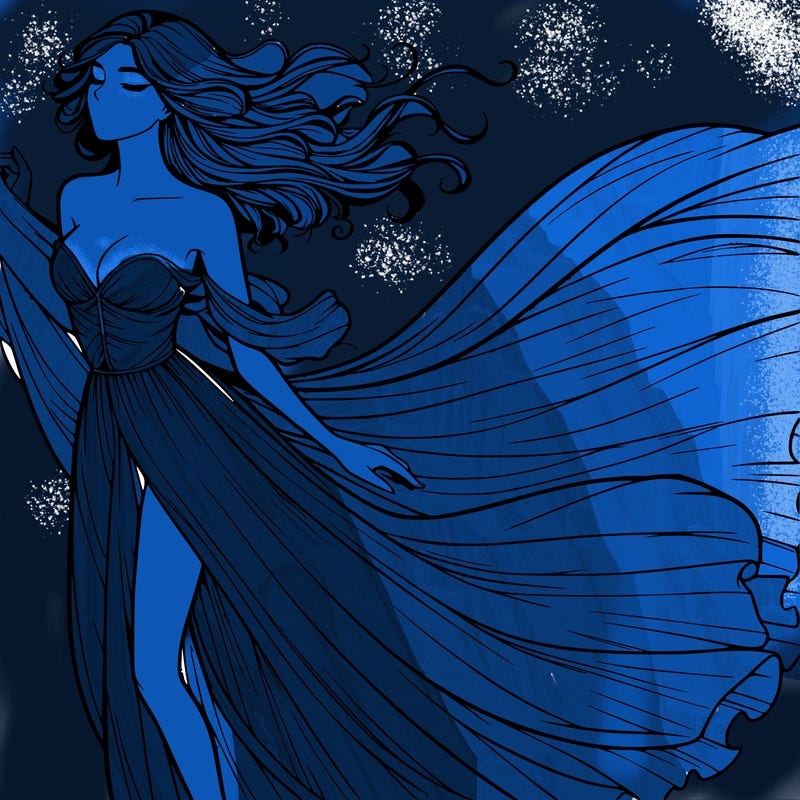realistic woman in dress flowing the the wind