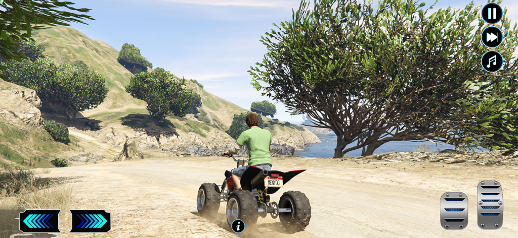 Quad Bike: Bike Racing Games - 海辺のオフロードトラックでクワッドバイクがレースをしているゲームプレイ