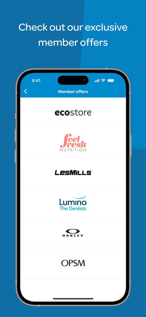 Uma tela de celular mostrando uma lista de ofertas exclusivas para membros de marcas parceiras no aplicativo My Southern Cross