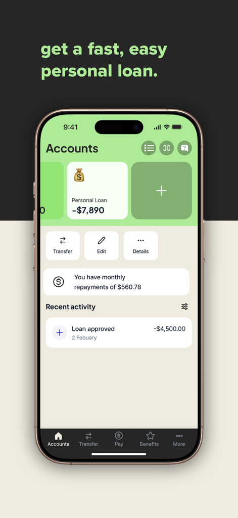 Dosh - Dosh app screen showing personal loan balance and monthly repayment info