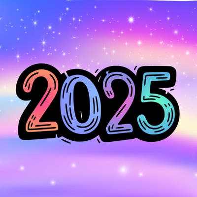 one line scrawled numbers sketch design “2025”