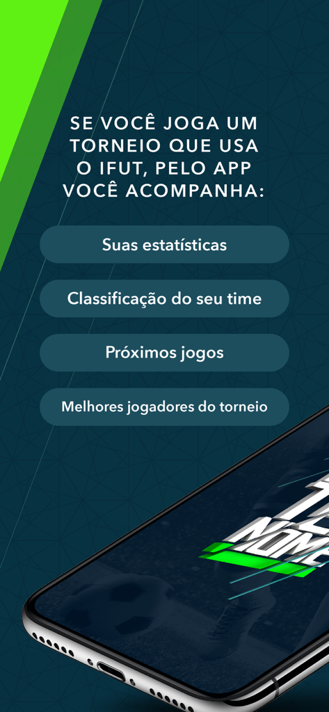 iFut - Mobile screen showing iFut app features for tracking soccer tournament statistics team rankings and match schedules