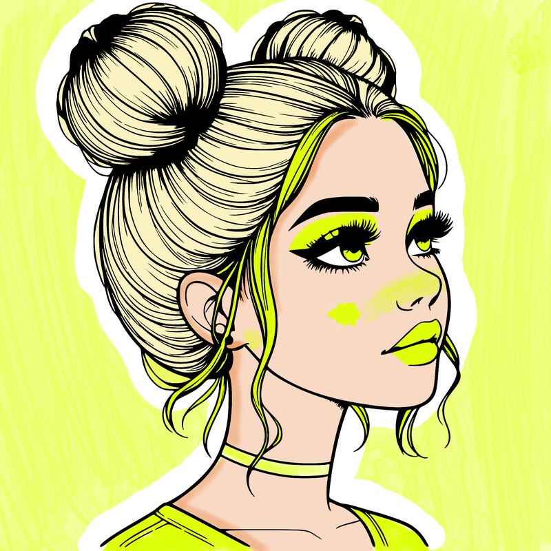 realistic girl with buns on the top of her head