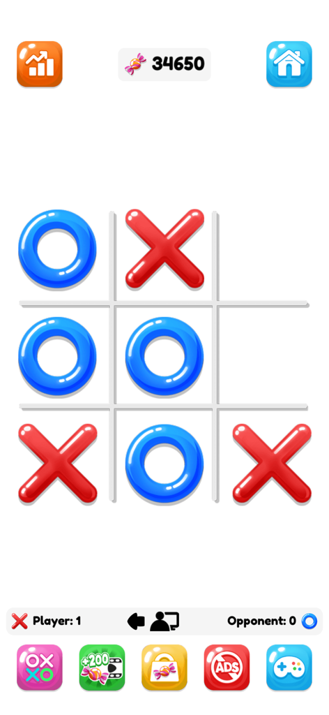 Tic Tac Toe: XOXO - Tic Tac Toe game board with glossy red X and blue O symbols