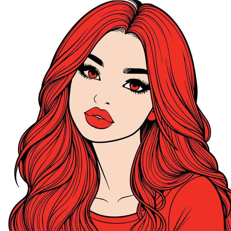 realistic girl with hair on her hair and lips