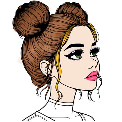 realistic girl with buns on the top of her head
