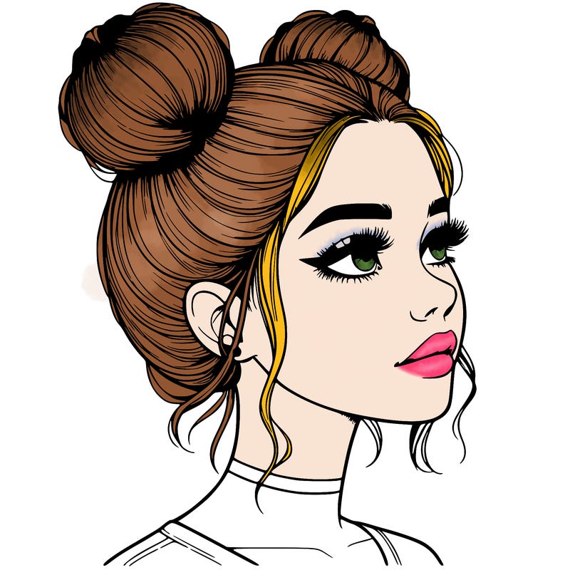 realistic girl with buns on the top of her head
