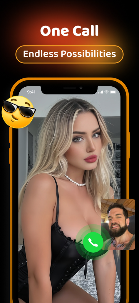 Haven - Video Call & Social - A smartphone display showing the Haven app video call feature with a young woman on the main screen and a man in the inset