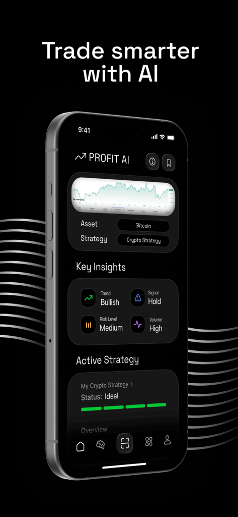 Profit AI app showing Bitcoin trading insights market trend and strategy analysis
