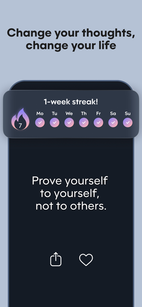 モチベーションアプリのインターフェースにある、1週間の習慣トラッカー付きの毎日のモチベーション名言。