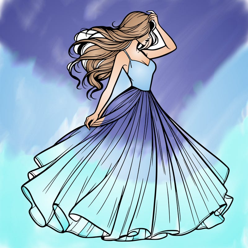 realistic woman with dress flowing in the wind