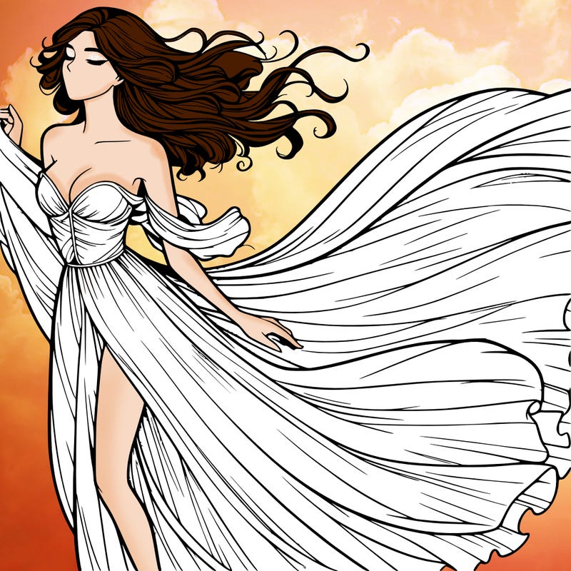realistic woman in dress flowing the the wind