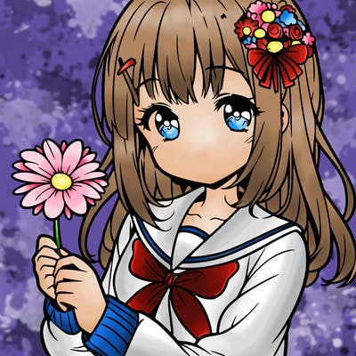 anime girl holding a flower