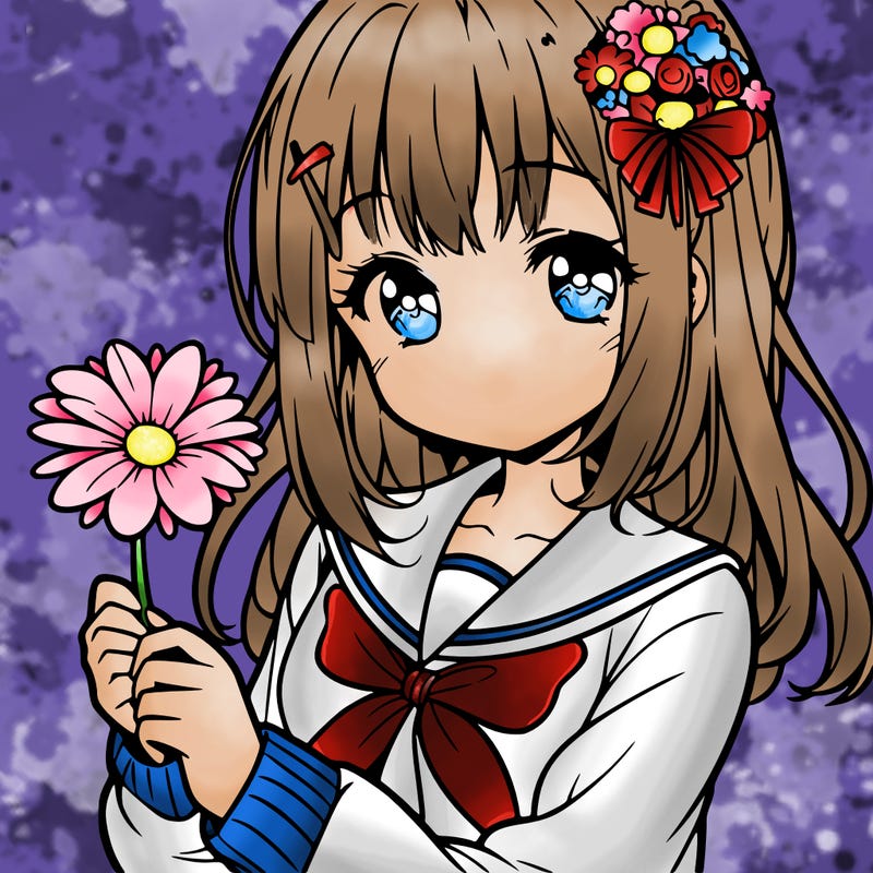 anime girl holding a flower