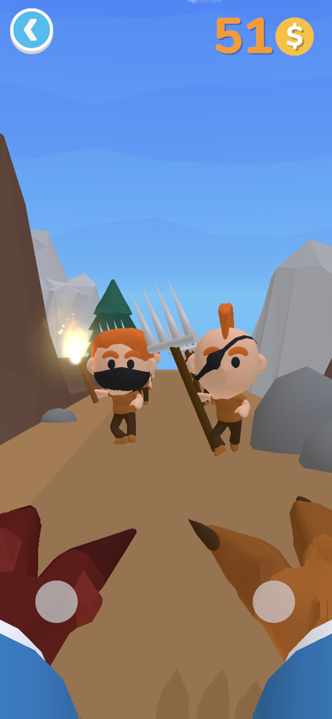 Human Hunter - First person view of a monster about to attack villagers with pitchforks in the game Human Hunter