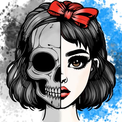 realistic girl with half skull mask
