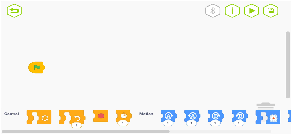 DIY graphic programming screen in the XP Block app showing visual coding blocks