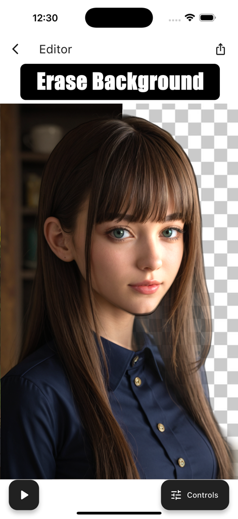 Live 3D Photo Animator Editor - Smartphone screen showing the background removal feature of the Live 3D Photo Animator app on a portrait of a woman