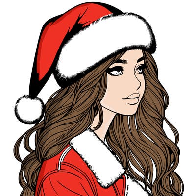 realistic girl in santa hat
