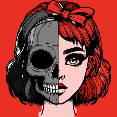 realistic girl with half skull mask