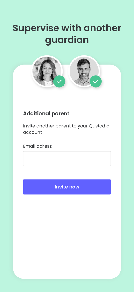 Interface to invite an additional parent to the Qustodio account for shared supervision