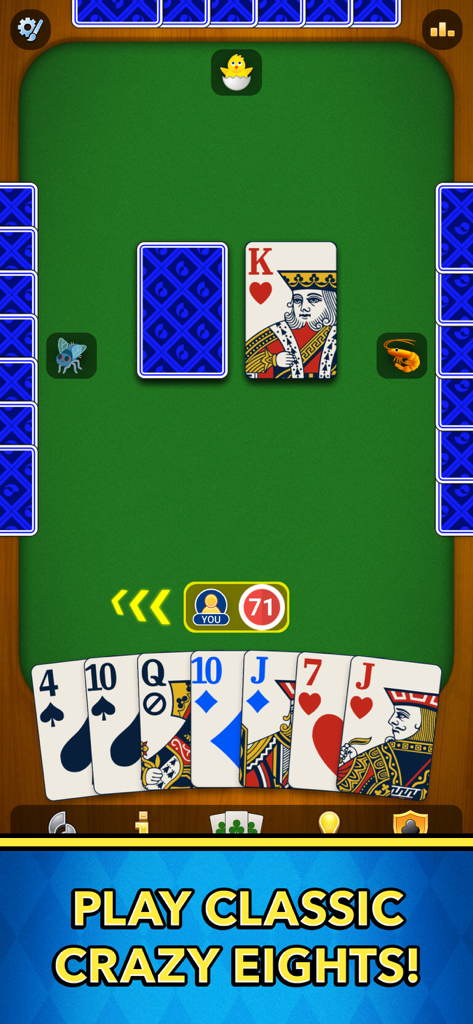 Crazy Eights: Card Games - Una partita classica del gioco di carte Crazy Eights su uno sfondo di tavolo verde