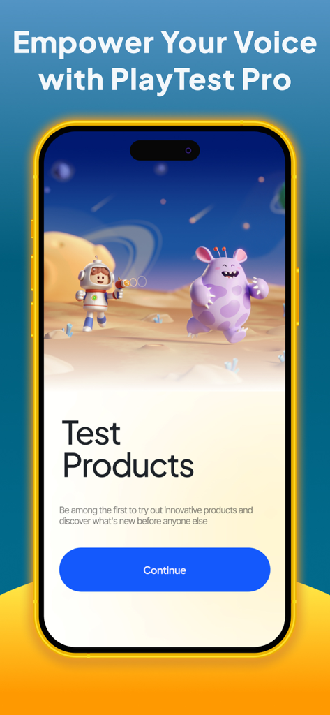 Playtest Pro - Playtest Pro onboarding screen for testing new products and sharing feedback