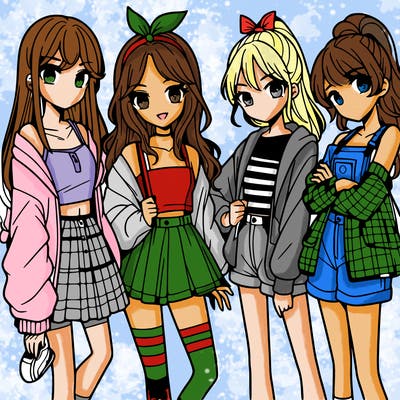 teen manga girls group of 4