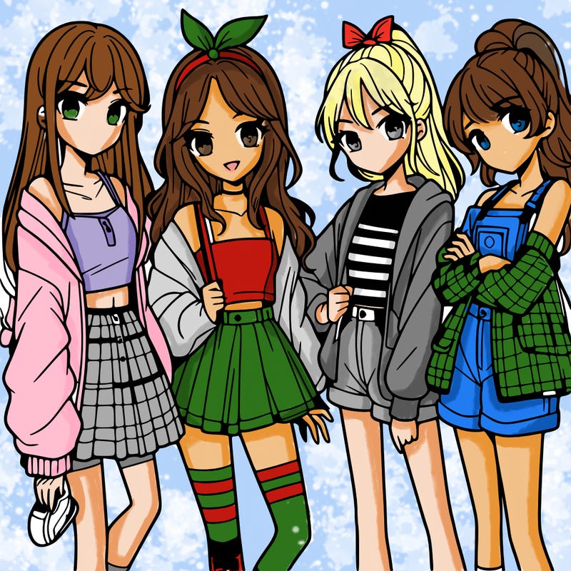 teen manga girls group of 4