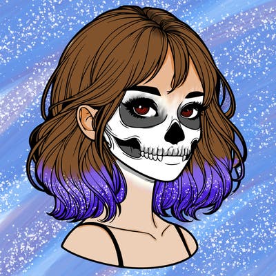 realistic girl with skull